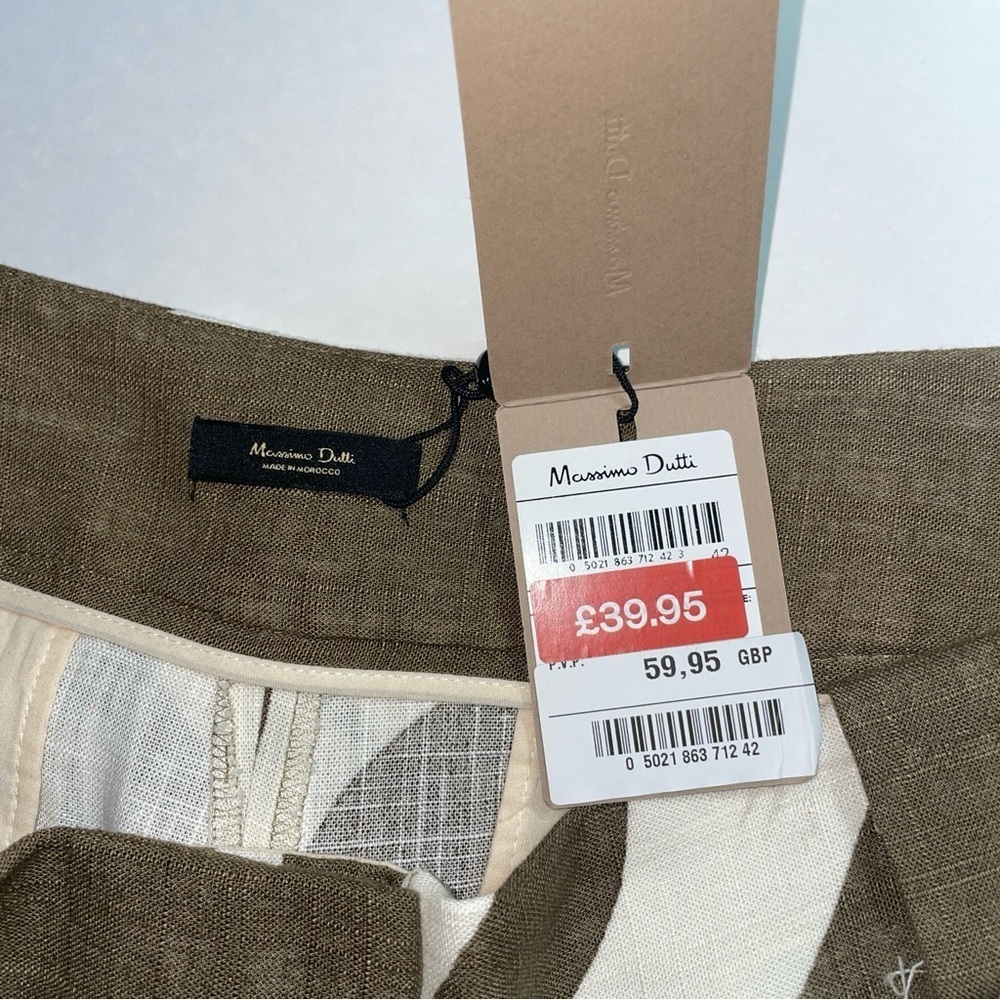 Massimo Dutti Bermuda Shorts Pleated Linen Brown Off White Palm Botanical NWT 10 - Picture 7 of 9